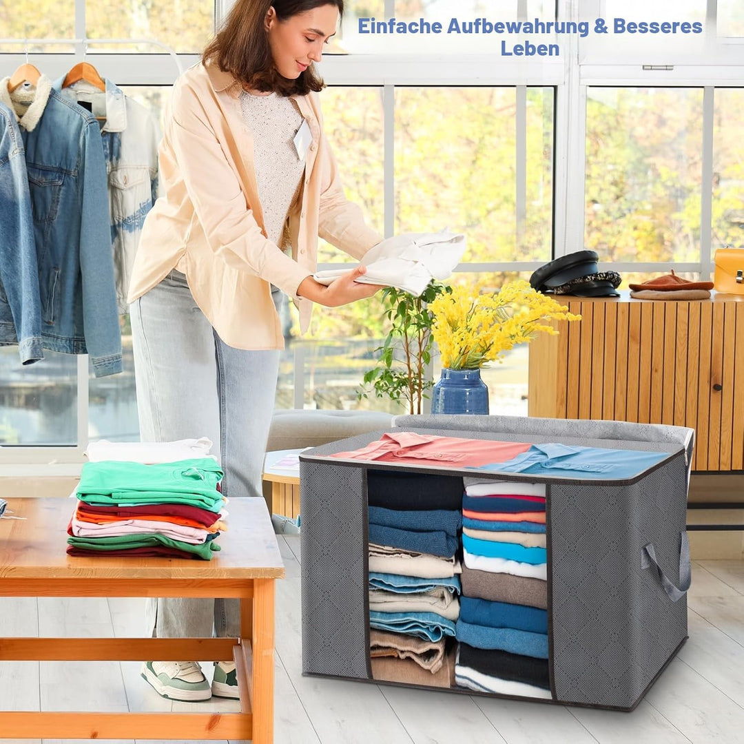 AIOR 4 Stück 90L Gross Aufbewahrungstasche, Faltbare Unterbett Kleideraufbewahrung Schrank Organizer