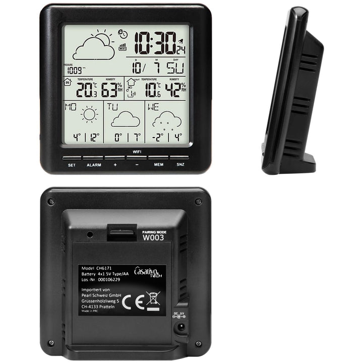 WLAN-Wetterstation mit Aussensensor: 4-Tage-Prognose, App-Zugriff weltweit, Schwarz – Übersichtliche