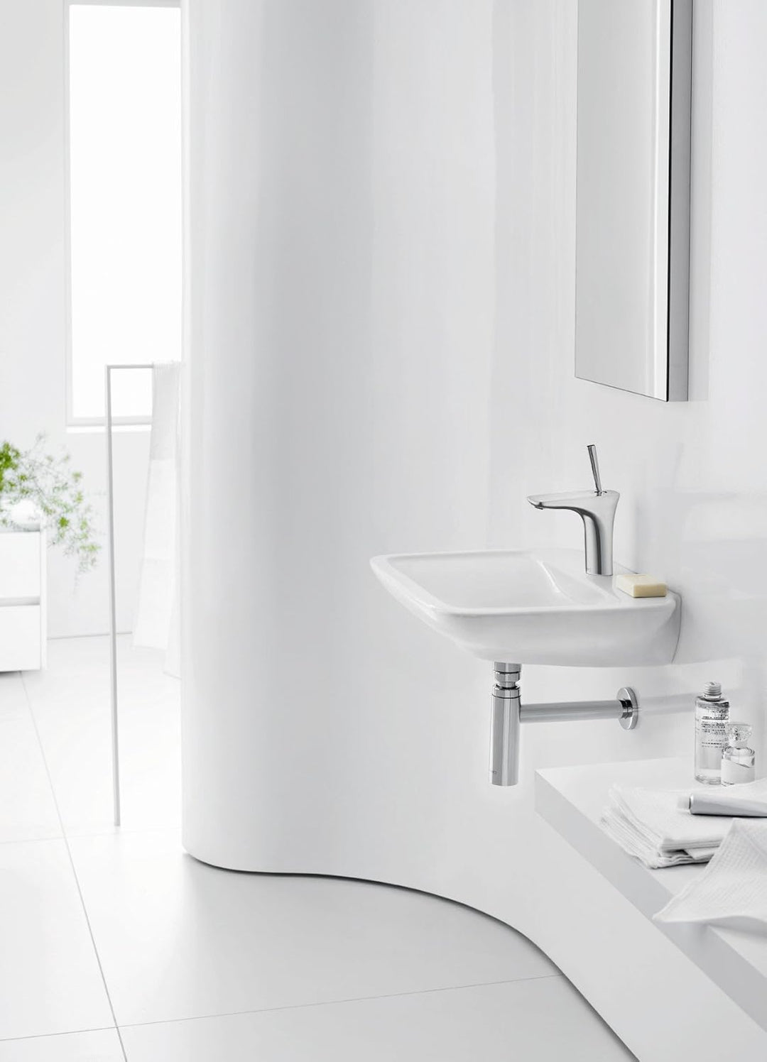 hansgrohe Wasserhahn PuraVida (Armatur mit Auslauf Höhe 100 mm und Push-Open Ablaufgarnitur für Hand