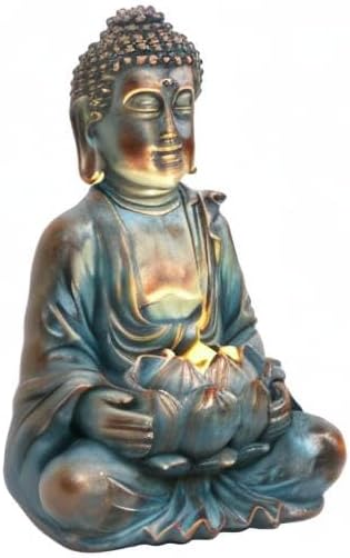 TERESA'S COLLECTIONS 32cm Buddha Figur Garten Solarleuchte Harz sitzende Budda Statue Gartenfigur Fr