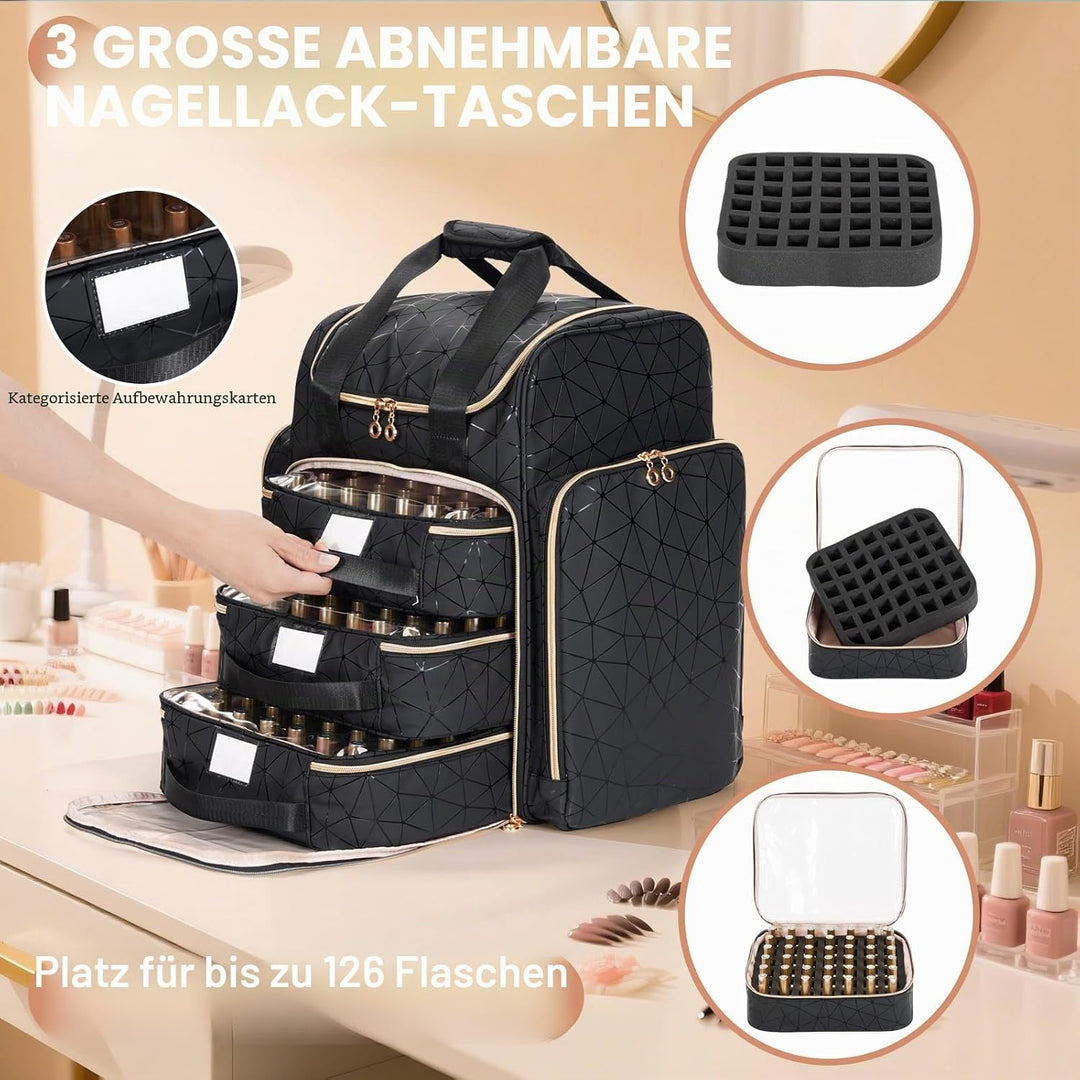 Uross Nagellack Organizer für 126 Nagellackflaschen und 1 LED-Nagellampe, Nagellack Aufbewahrung Tas