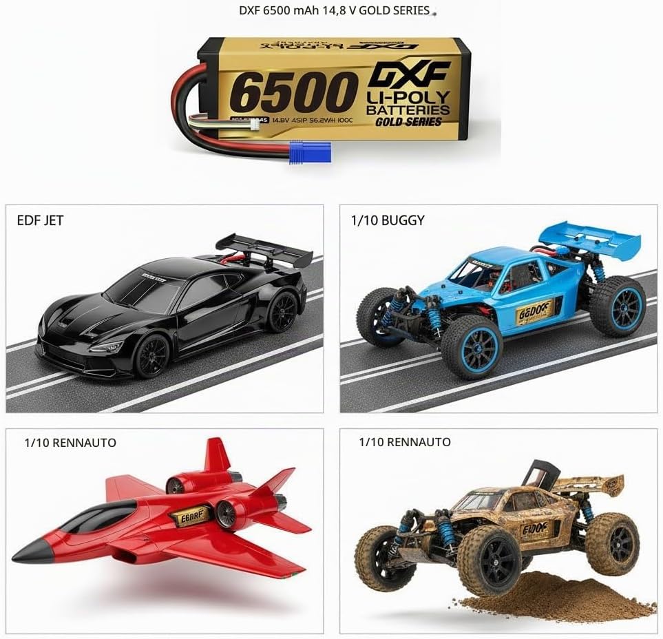 DXF 2 Stück 4S 14,8 V 6500 mAh 100C RC Lipo Akku Hard Case EC5 Anschluss für RC 1/8 Buggy Truggy Car