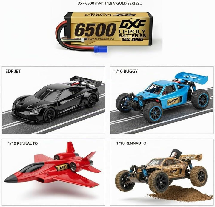 DXF 2 Stück 4S 14,8 V 6500 mAh 100C RC Lipo Akku Hard Case EC5 Anschluss für RC 1/8 Buggy Truggy Car