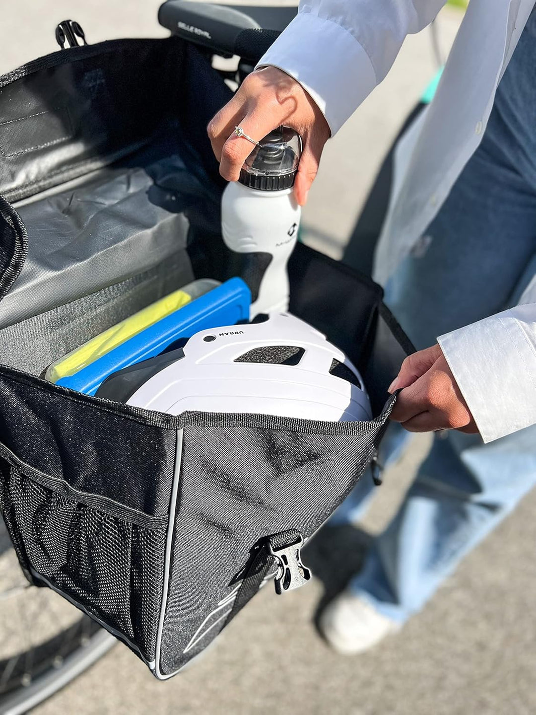 M-Wave Amsterdam Double Gepäckträgertasche, schwarz, 44 x 40 x 5 cm & SPY Space Fahrradspiegel, schw