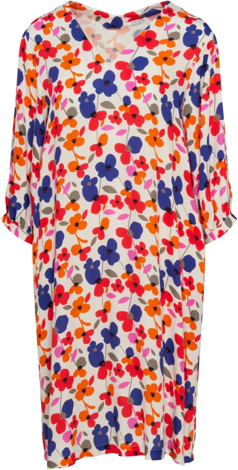 Seidensticker Damen Kleid - Midi Kleid - Blusenkleid - V-Ausschnitt - 3/4 Arm - 100% Viskose 36 Weis