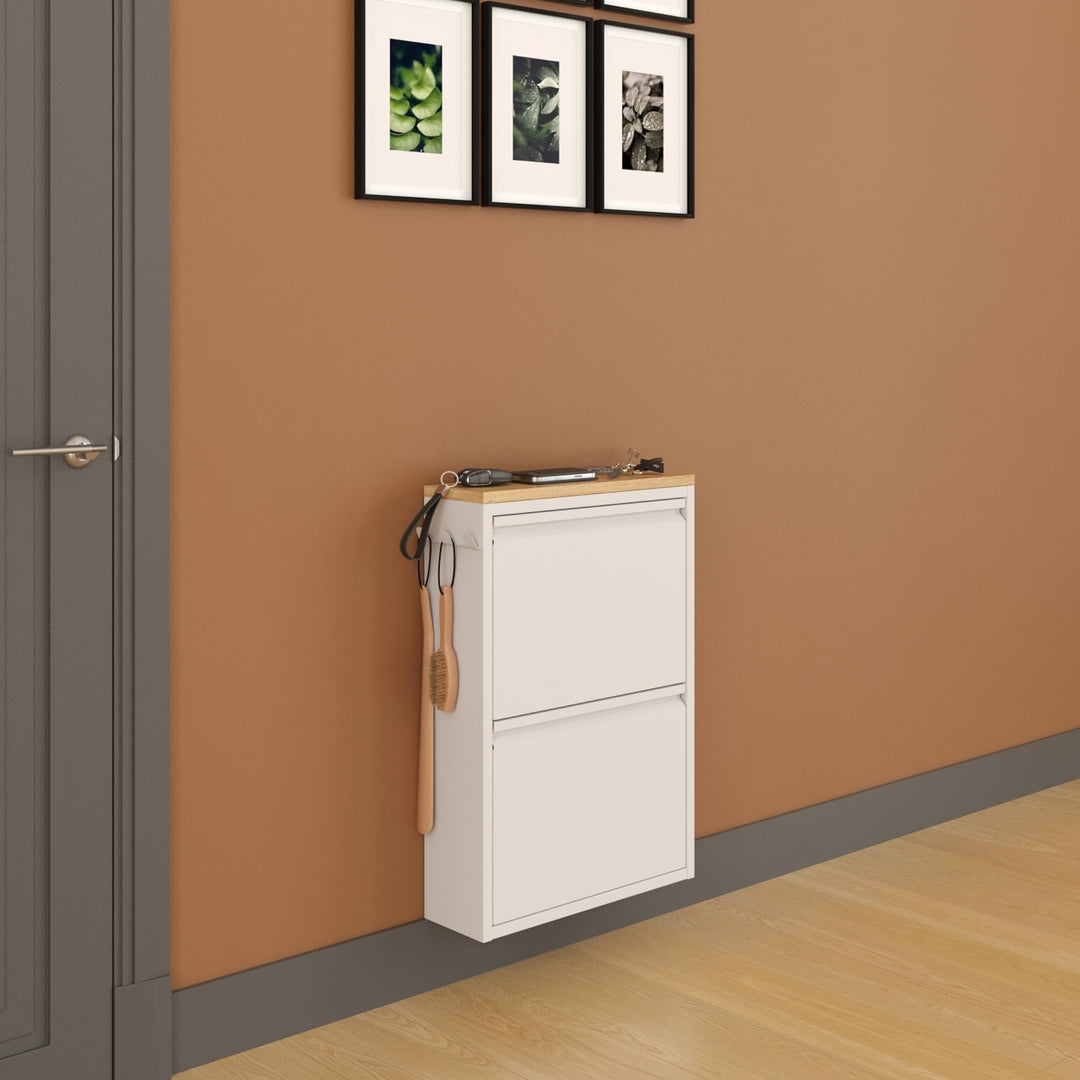 furni24 Schuhschrank Schmal – Platzsparender Metall-Schuhschrank mit Magnetklappen, Platz für 4-6 Pa