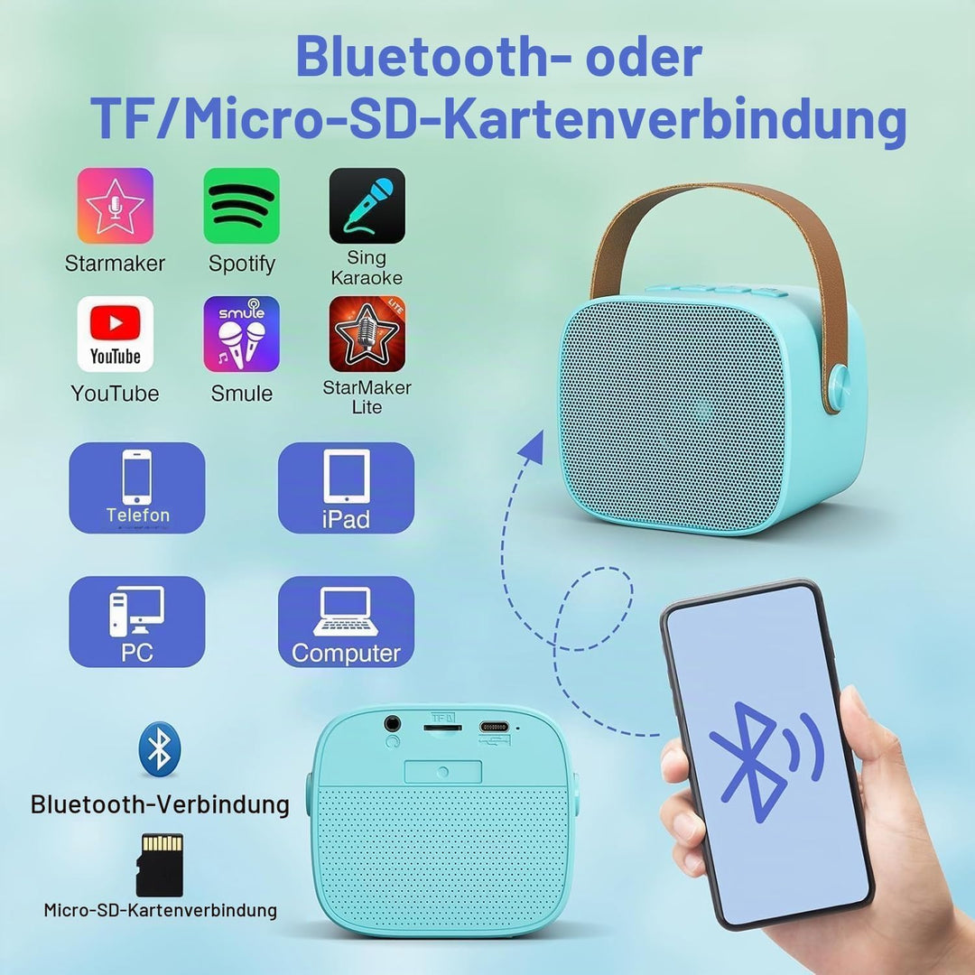Mini-Karaoke-Maschine für Erwachsene, tragbarer Bluetooth-Lautsprecher mit 2 drahtlosen Mikrofonen f