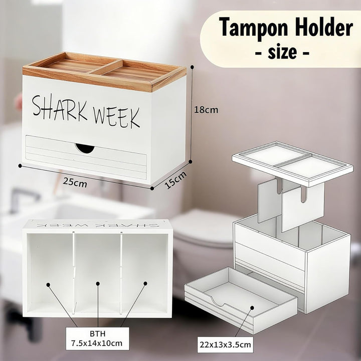 Tampon Aufbewahrungsbox 3 Fächer mit Deckel und Schublade, Badezimmer Organizer Holz Wattepadspender