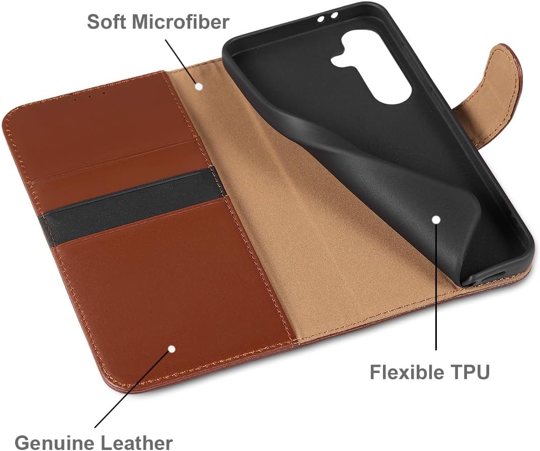 LENSUN Handyhülle für Samsung Galaxy S24 FE Echtleder, Hülle [Echtes Leder][Wallet Funktion][Kartenf