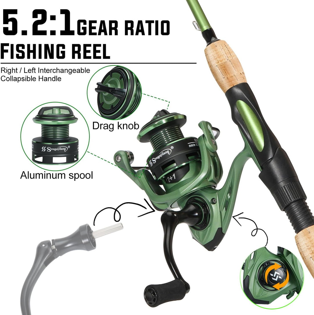 Sougayilang Angelrute Reel Combos, Graphit 2Pc Rohlinge Angelrute mit Casting & Spinnrolle, Edelstah