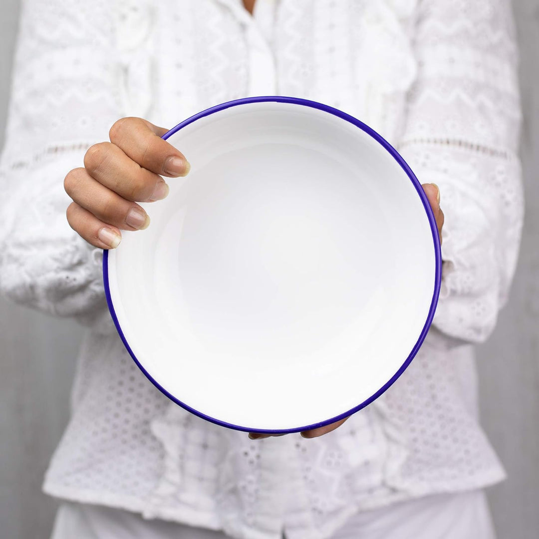 City to Cottage® - Keramik Suppenteller 18.5 cm | Blau-Weiss gestreift | Handgemacht | Keramik Telle