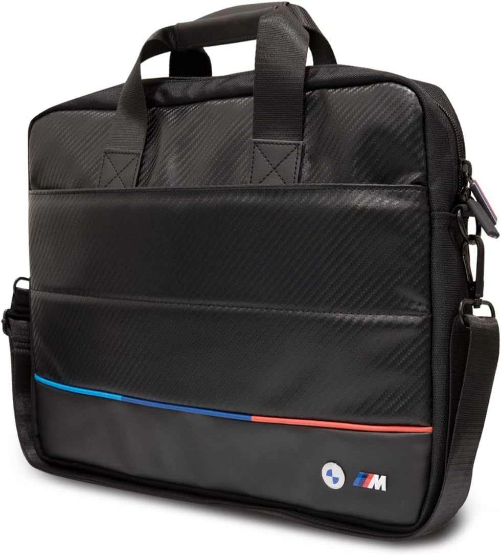 CG MOBILE BMW Carbon PU Computertasche mit kontrastierender Tricolor Line Schutztasche kompatibel mi