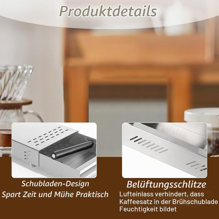 Kaffee-Klopf-Box-Behälter, Edelstahl Kaffeemühlen Klopf Box, Schublade Verdickter Espresso mit Abneh