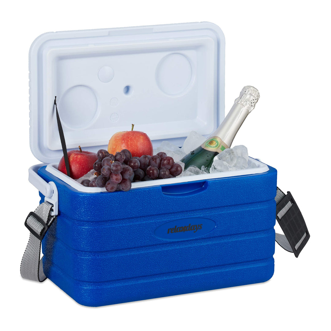 Relaxdays Kühlbox 10 l, Kühlkiste für unterwegs, Tragegurt & Griff, ohne Strom, Isolierbox HBT 22,5