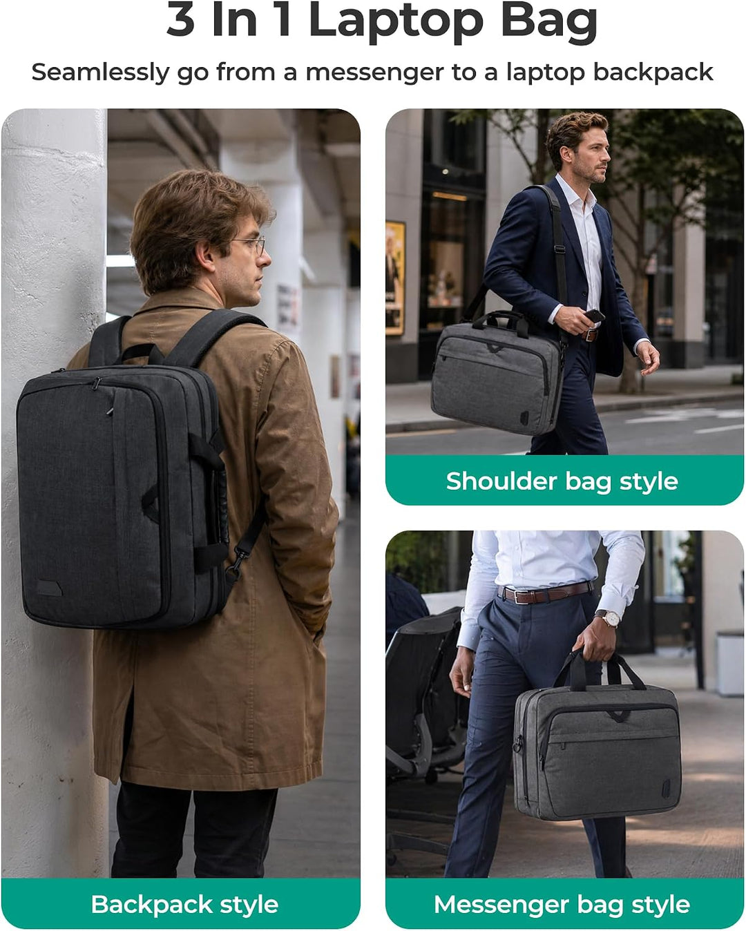 bagsmart 17,3-Zoll-Laptoptasche, Erweiterbare Aktentasche, Computertasche für Herren und Damen, Lapt