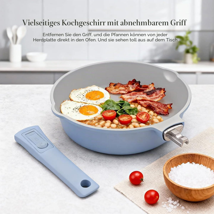 AIKENBBKK Keramik Pfanne 28 cm mit Dampfkorb, Antihaft Keramikbeschichtung Bratpfanne 28 cm mit Deck