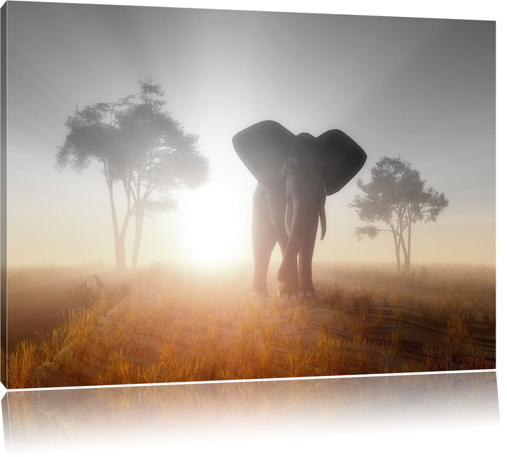 Pixxprint Elefant in der Wüste als Leinwandbild/Grösse: 100x70 cm/Wandbild/Kunstdruck/fertig bespann