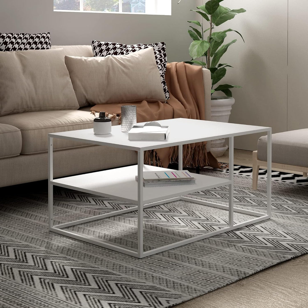 [en.casa] Couchtisch Solund Beistelltisch Metall Weiss Wohnzimmertisch mit Stauraum 90 x 60 x 45 cm