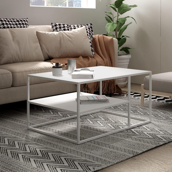 [en.casa] Couchtisch Solund Beistelltisch Metall Weiss Wohnzimmertisch mit Stauraum 90 x 60 x 45 cm