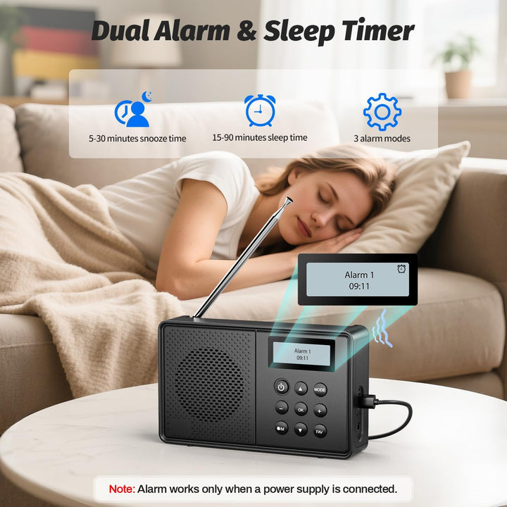 Arafuna DAB Plus Radio mit 40 Voreinstellungen, DAB Radio mit Bluetooth, 2200mAh Digitalradio, Dual