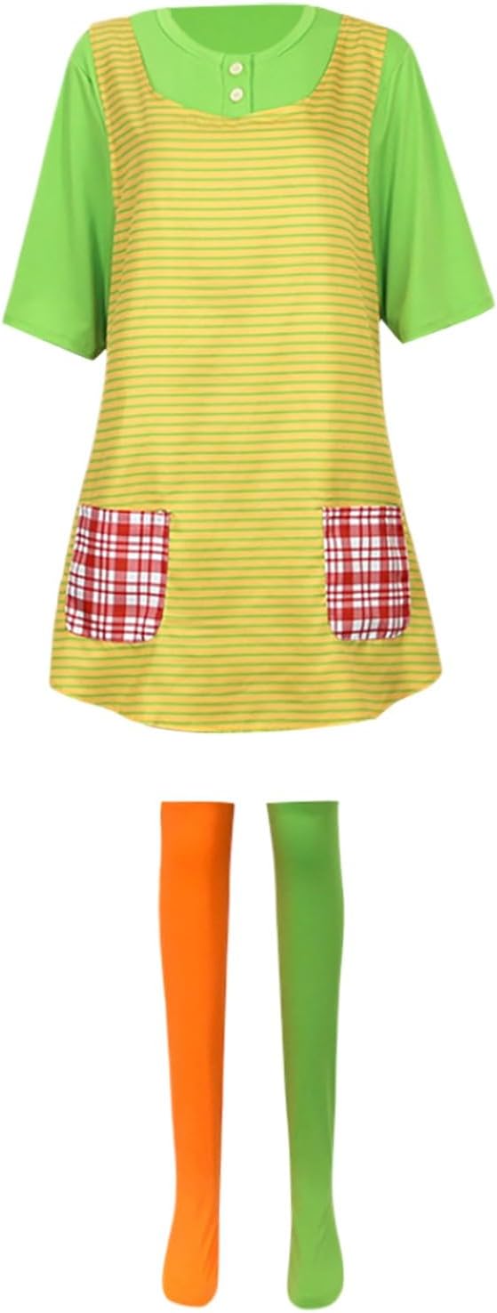 Fasching Kostüm Kinder Mädchen, Langstrumpf Cosplay Kostümset mit Langen Kindersocken XS #Z-damen 01