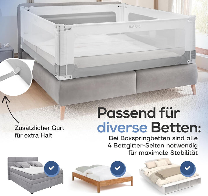 Bettgitter Rausfallschutz 200cm [1 Seite] - Labor geprüftes Bettschutzgitter Lattenrost & Boxspringb