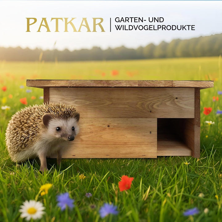 PATKAR Igelhaus Winterfest mit Boden [SCHÜTZT VOR FRESSFEINDEN] - Premium Igelfutterhaus (Made in Eu