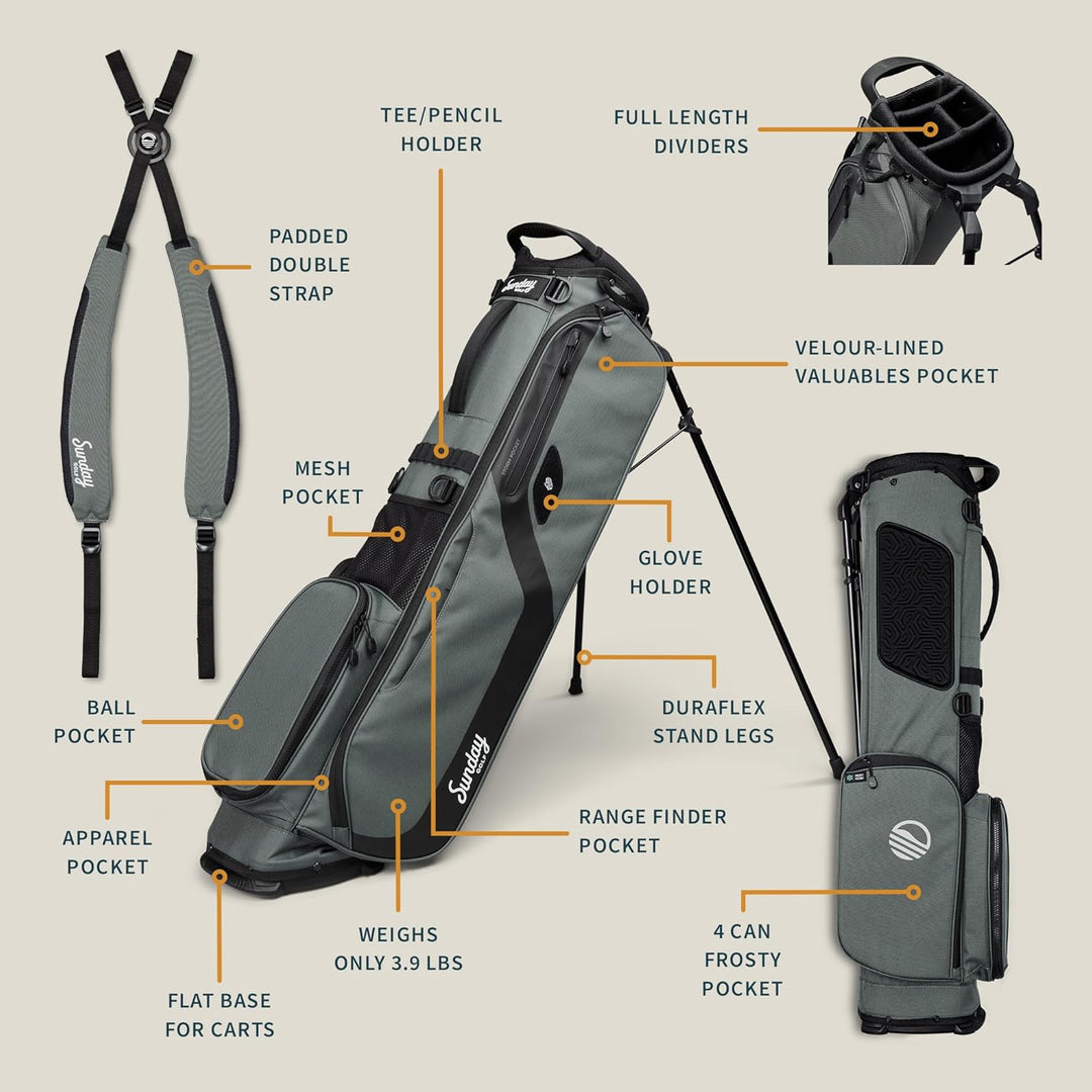 Sunday Golf EL Camino Tasche – Leichte Tasche mit Gurt und Ständer – Einfach zu tragen – Par 3 und S