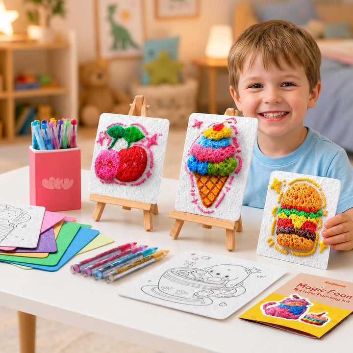 RuiHawk 75 Magic Puffy Paint Set, 3D Schaumtextur-Malset für Kinder mit 38 Blättern & 24 Acryl-Marke