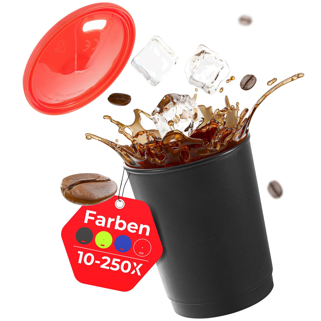 achilles Kaffeebecher mit Deckel, Kunststoffbecher, Mehrwegbecher, Trinkbecher, LFGB geprüft, spülma