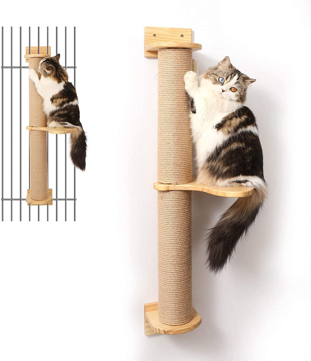 FUKUMARU Kletternwand Katzen, Kratzbaum für Katzen, 93cm hoch Katzenbaum mit Katzentreppe, Kratzpfos