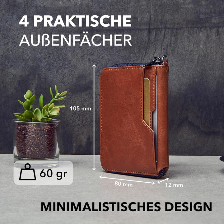 Vaultskin Notting Hill schlanke Brieftasche mit Reissverschluss und RFID Schutz. Geldbörse für Kredi
