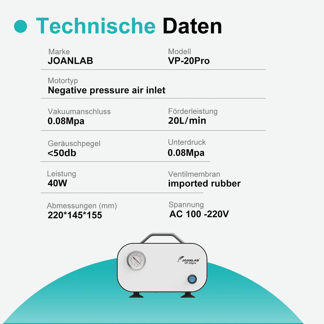 JOANLAB Ölfreie Labor-Vakuumpumpe 30L/min mit Druckregelung für Unter- & Überdruck, 0.085MPa Membran