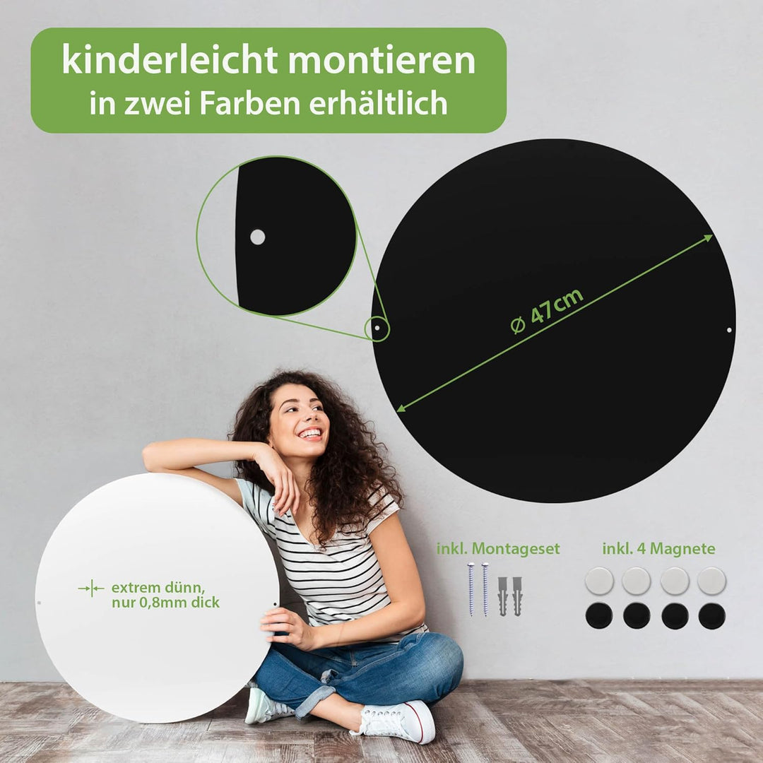 banjado® Magnettafel weiss rund - 47cm / Magnetwand aus Metall/Magnetpinnwand als Memoboard/Pinnwand