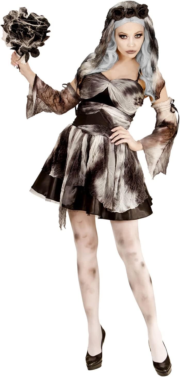 "DEATH BRIDE" (dress, sleeves, headpiece with black roses & veil) - (M), M