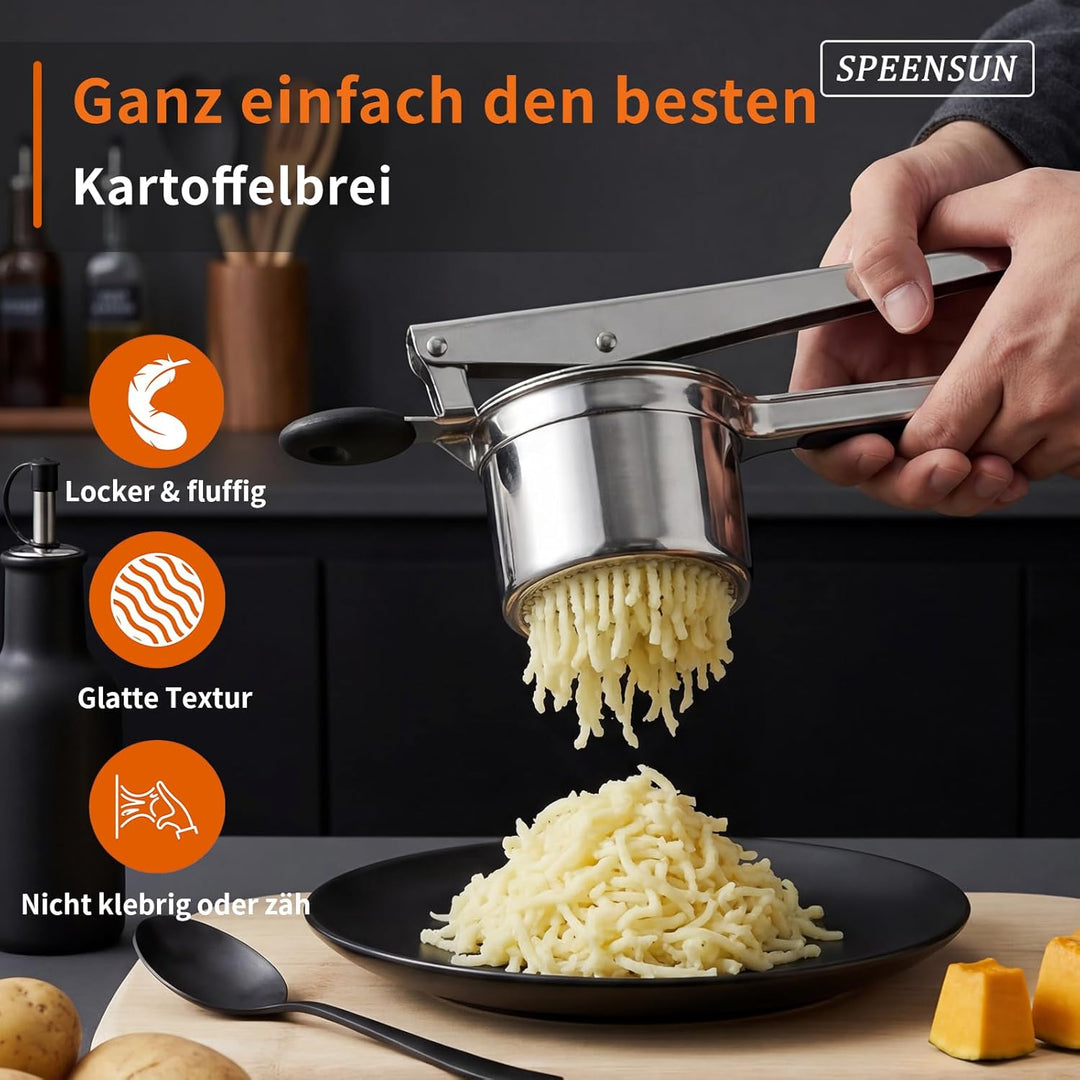 SPEENSUN Kartoffelpresse & Spätzlepresse aus Edelstahl (450ml) | 3 Lochscheiben & rutschfester Silik