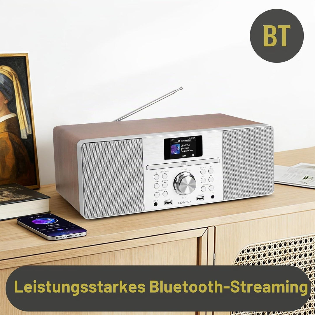 LEMEGA MSY1P All-In-One Musiksystem,CD-Player,DAB/DAB+ und FM Digitalradio,Bluetooth Lautsprecher,20