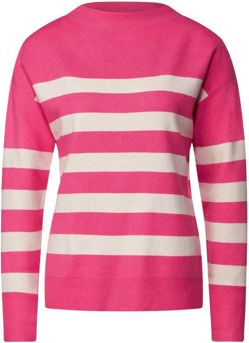 Street One Damen Strickpullover Gestreift 38 Berry Rose Melange, 38 Berry Rose Melange