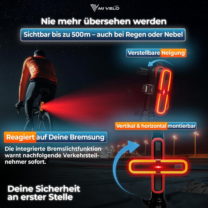 MIVELO Fahrradlicht Set mit Bremsanzeige - Fahrradlampe LED StVZO, IPX5 wasserdicht - Fahrradbeleuch