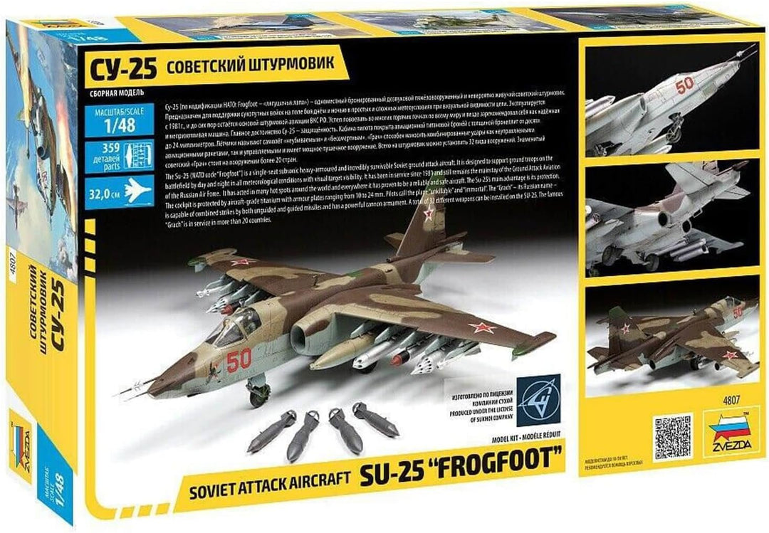 Zvezda 4807 1:48 Sukhoi SU-25 Frogfoot Sov.att.airc. - Modellbausatz,Plastikbausatz, Bausatz zum Zus