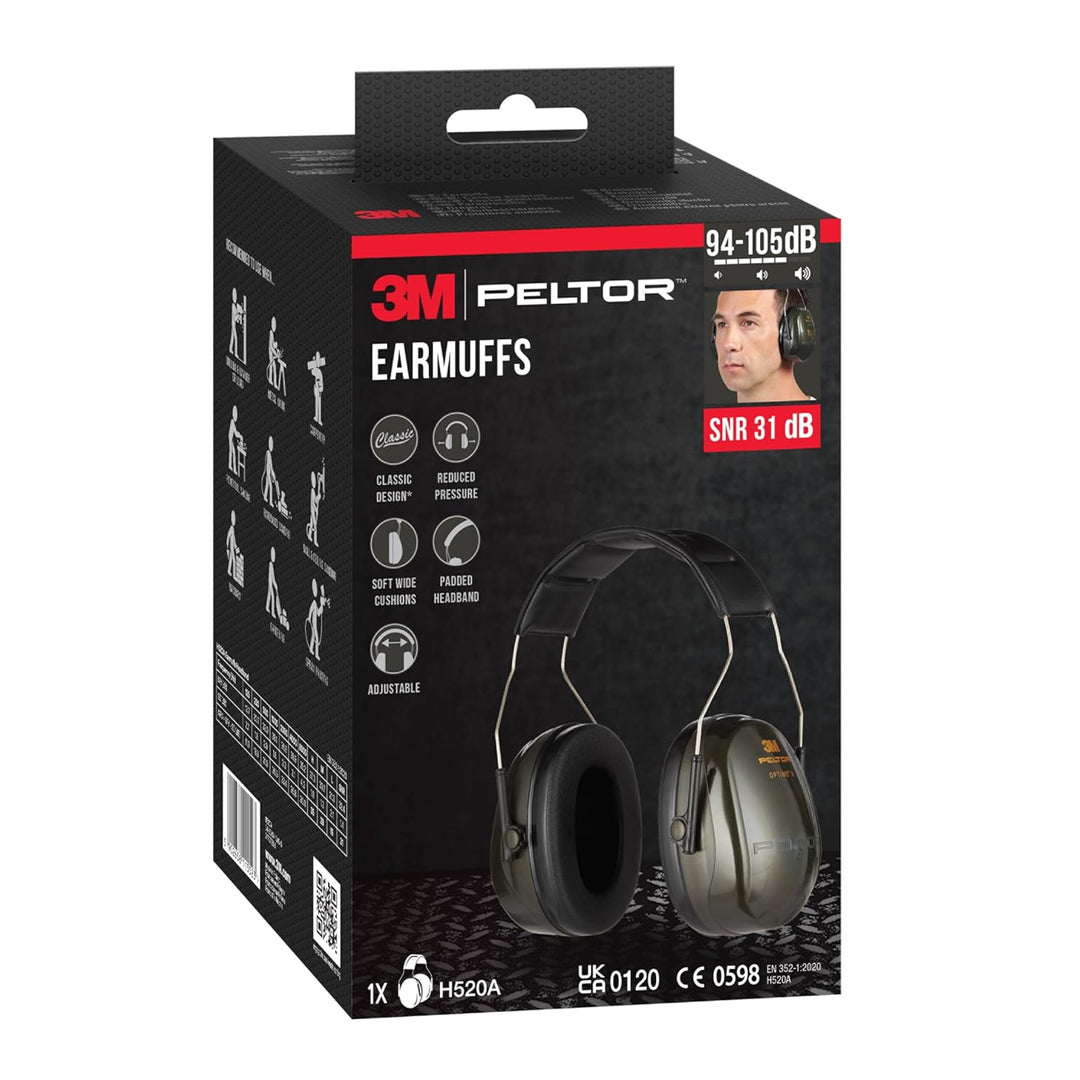 3M Peltor Optime II Komfort-Kapselgehörschutz H520A, 1 pro Packung (94 – 105 dB), H520AC1, Schwarz