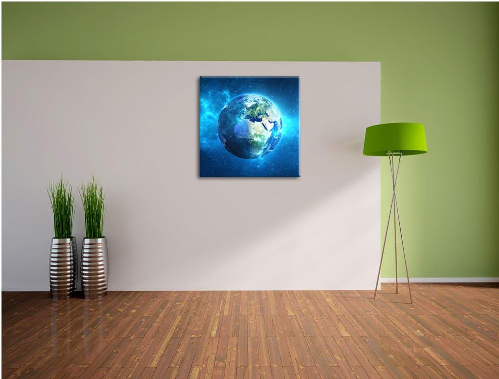 Erde im Universum, Format: 70x70 auf Leinwand, XXL riesige Bilder fertig gerahmt mit Keilrahmen, Kun