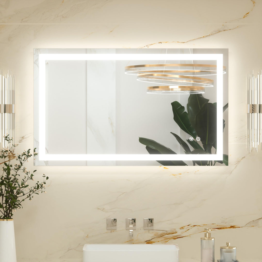Keonjinn Badspiegel mit Beleuchtung 100x60cm, Badezimmerspiegel Beleuchtet Beschlagfrei Led Bad Spie