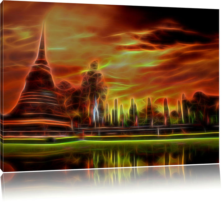 beeindruckender Buddha Tempel Format: 120x80 auf Leinwand, XXL riesige Bilder fertig gerahmt mit Kei