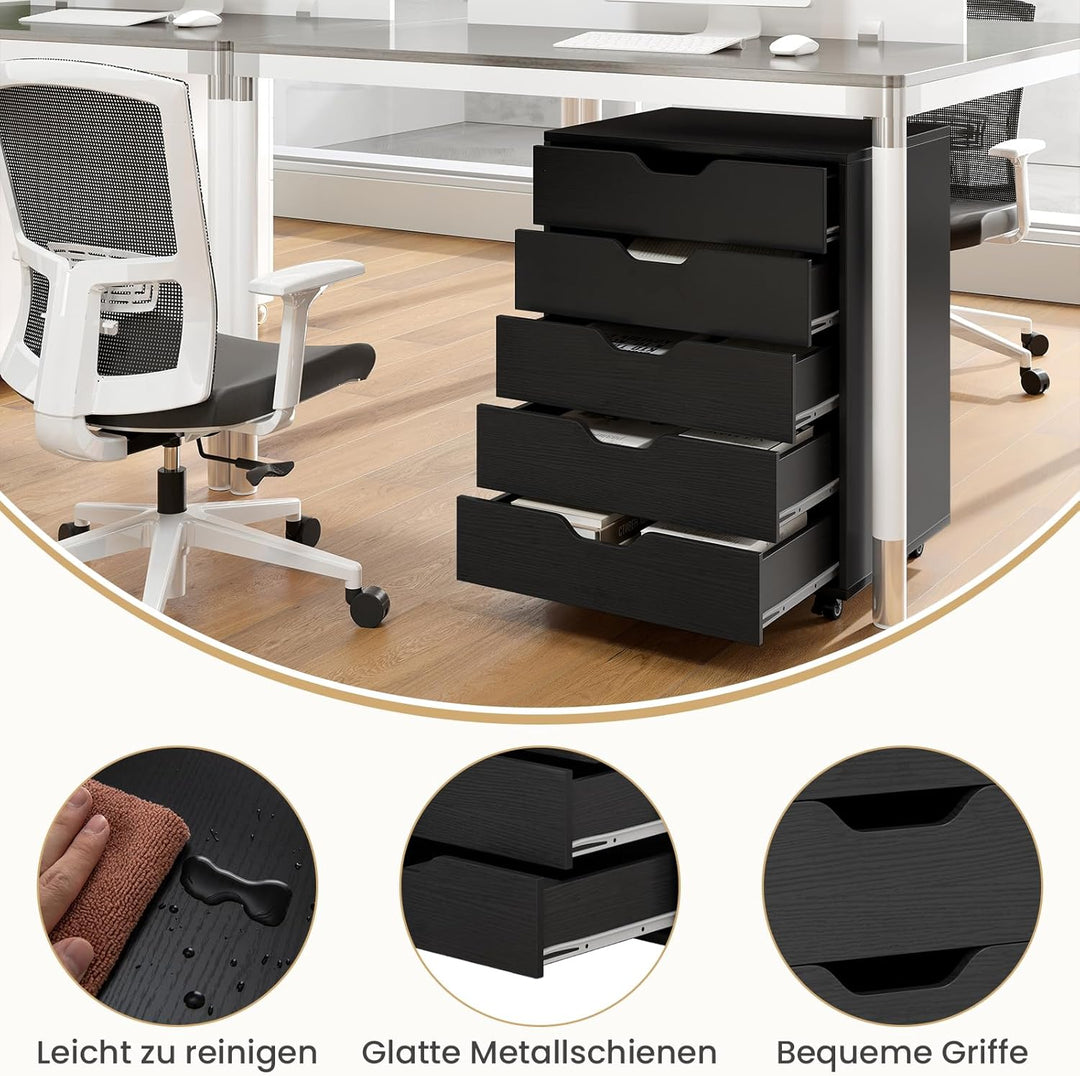 GOPLUS Schubladenschrank mit Rollen, Rollcontainer mit 5 Schubladen, Griffmulden, mobiler Bürocontai