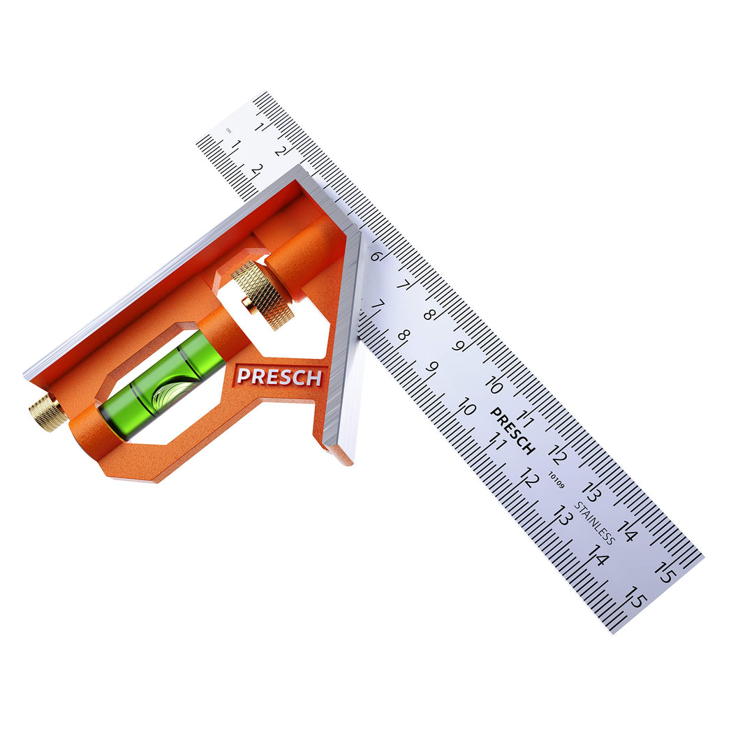 Presch Kombinationswinkel 150mm - Präziser, handlicher Universalwinkel aus Metall mit Linealanschlag