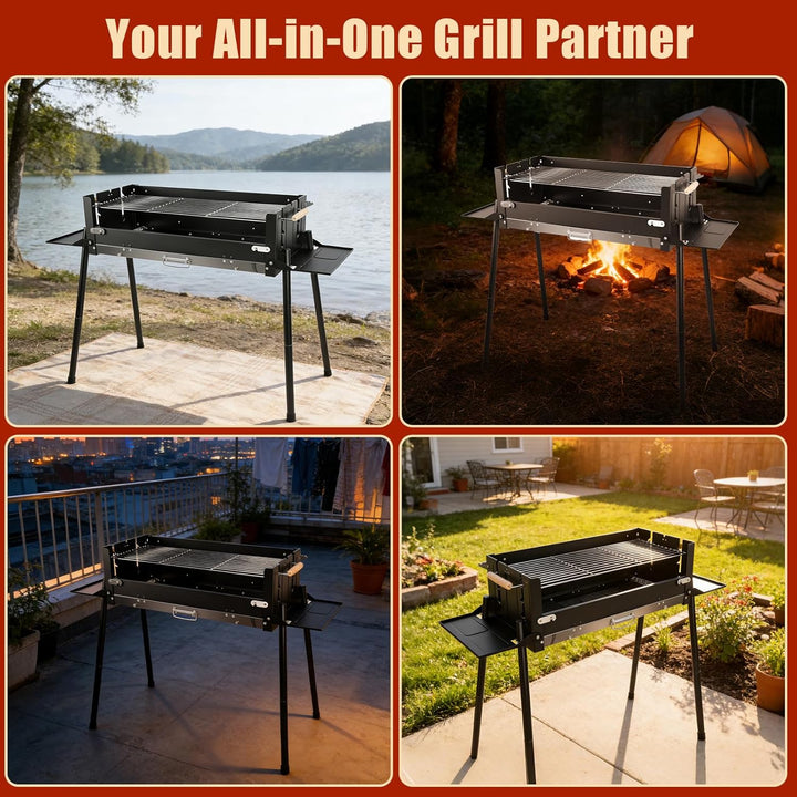 Denmay Grosser Klappgrill tragbarer Camping Grill mit Gestell, Picknickgrill inklusive Grillrost, Ho