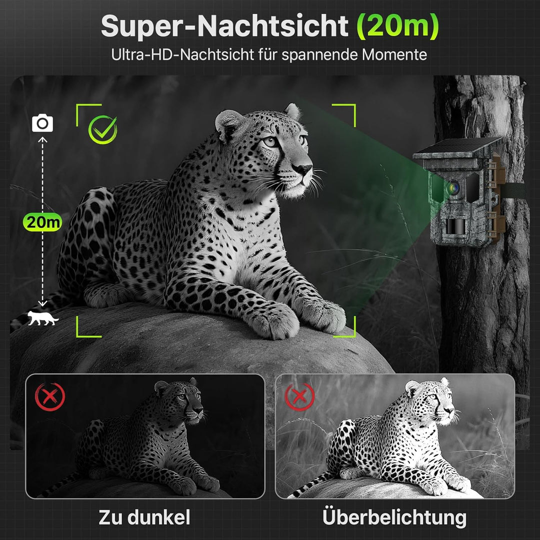 Wildkamera mit Handyübertragung App-4K 64MP WLAN Wildtierkamera mit Bewegungsmelder Nachtsicht, 32GB