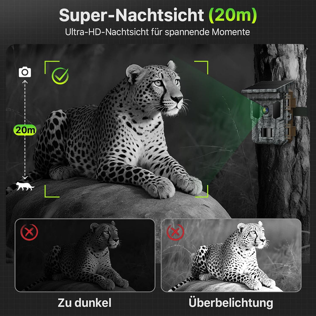 Wildkamera 4K 64MP WLAN mit Handyübertragung App – Wildtierkamera mit Nachtsicht, Bewegungsmelder, 0