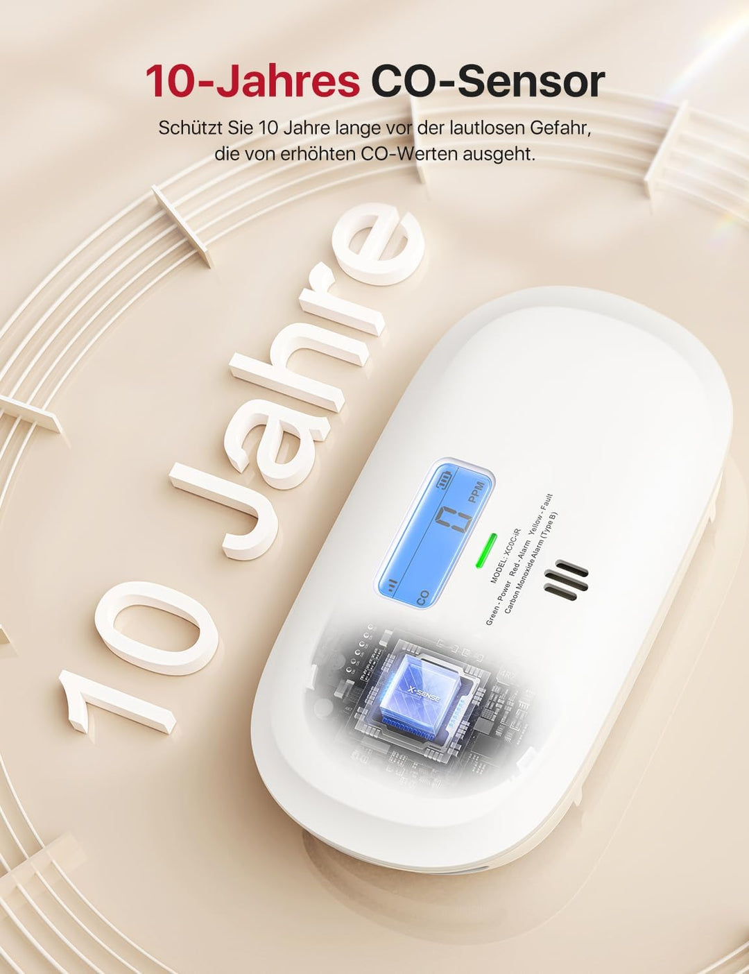 X-Sense Smart Kohlenmonoxid Melder XC0C-iR, Stummschaltung per App, CO Melder mit LCD-Digitalanzeige